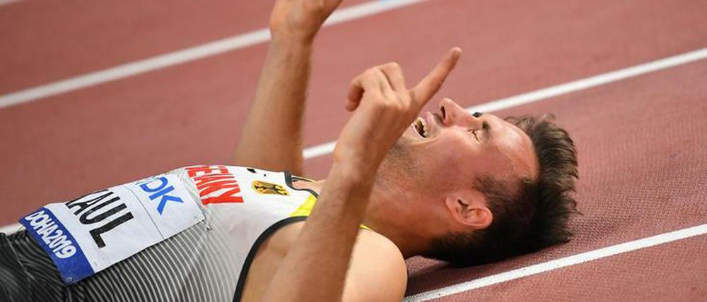 Niklas Kaul nach dem Zieleinlauf. Erschöpft, aber glücklich.
