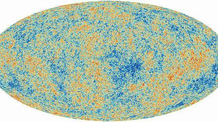 Himmelskarte. Die kosmische Hintergrundstrahlung zeigt, wie die Materie im jungen Universum verteilt war. 