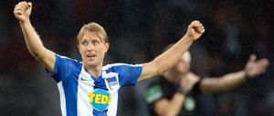 Hat allen Grund zum Jubeln. Herthas Per Skjelbred blüht derzeit auf.