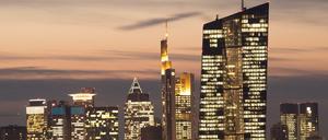 Die Banken-Skyline von Frankfurt (Main). 