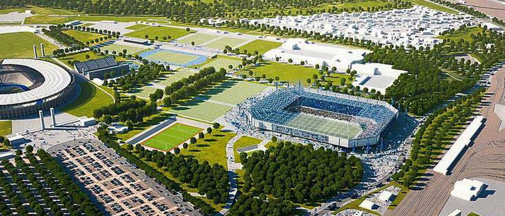 Auf dem Olympiagelände in Berlin soll das neue Hertha-Stadion stehen. Hier ein Modell.