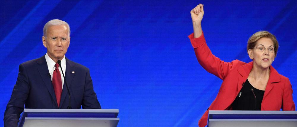 Die Konkurrenten Joe Biden und Elizabeth Warren – hier bei der dritten TV-Debatte am 12. September.