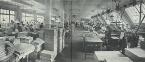 Historische Aufnahme der Buchbinderei von Breitkopf & Härtel.