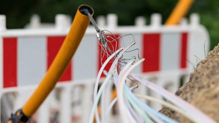 Mehrere Glasfaser-Leerrohre, die in ein Leerrohr gezogen werden sollen.