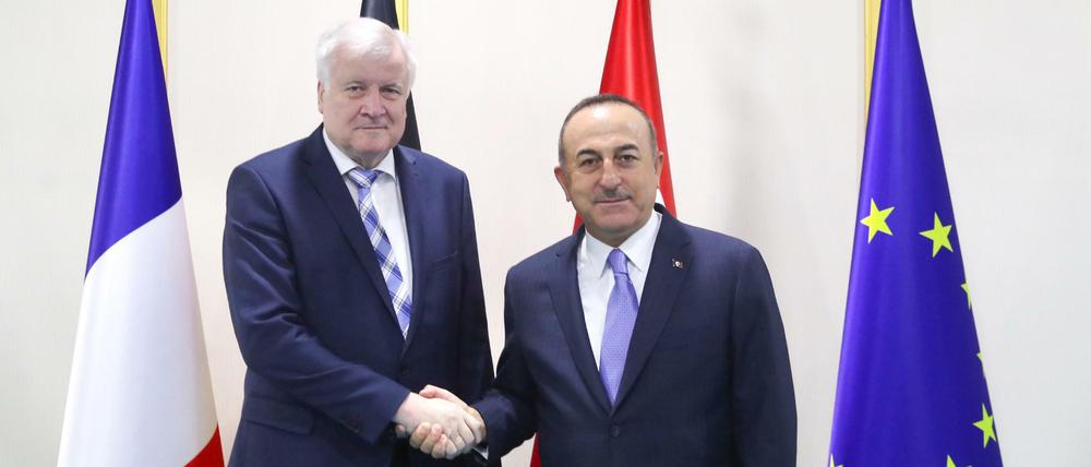 Der türkische Außenminister Mevlut Cavusoglu (r) und Bundesinnenminister Horst Seehofer (l, CDU) am Samstag in Ankara.