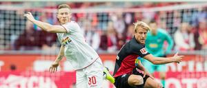 Nah am Geschehen: Per Skjelbred (r.) hier gegen den Kölner Florian Kainz.