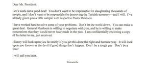 der auf den 9. Oktober datierte Brief des US-Präsidenten an den türkischen Staatschef Erdogan.