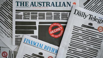 Ruf nach mehr Pressefreiheit: Australische Zeitungen schwärzen die Titelseiten. 