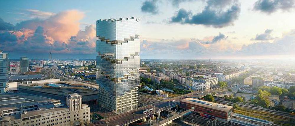 Stahl des Anstoßes - das Hochhaus an der Warschauer Straße, wo die Entwickler von Amazon einziehen wollen. 