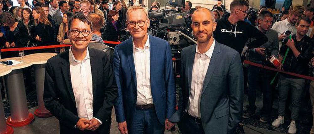 SPD-Kandidat Marc Hansmann (links) verlor gegen Eckhard Scholz (Mitte) von der CDU und Belit Onay von den Grünen (rechts).