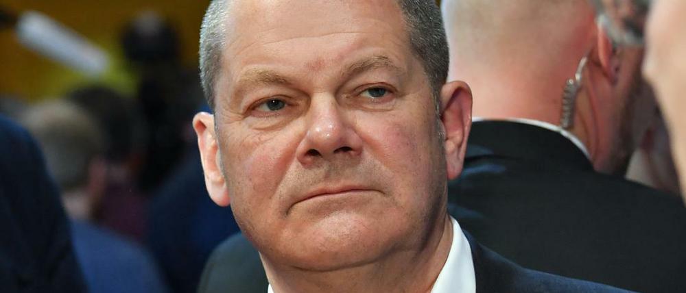 Olaf Scholz nach der Bekanntgabe des Ergebnisses des Mitgliedervotums zum Parteivorsitz der SPD im Willy-Brandt-Haus.