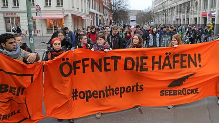 Demonstration der Organisation "Seebrücke" im März in Potsdam