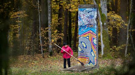 Ein Segment der Berliner Mauer im litauischen Freilichtmuseum "Europos Parkas". 