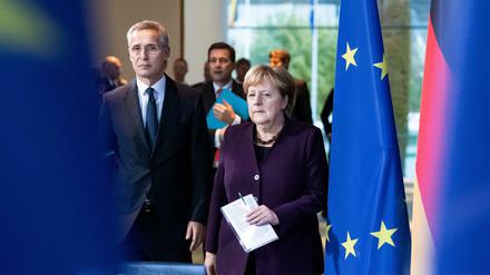 Bundeskanzlerin Merkel (CDU) und Nato-Generalsekretär Stoltenberg im Bundeskanzleramt.