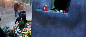 Fensterscheibe des Denkmals für im NS verfolgten Juden.