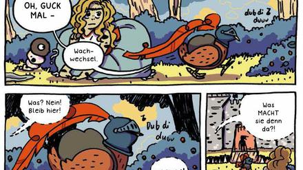 Furchtloses Federvieh: Eine Szene aus „Adventure Huhn“.