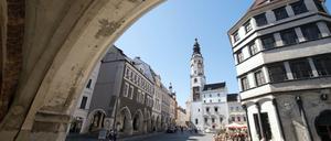 Die schönste Stadt Deutschlands. Blick auf den Rathausturm in Görlitz.
