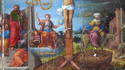 Sebastiano Filippi, gen. Bastianino, Lebendes Kreuz von Ferrara, um 1570, Detail während der Restaurierung.