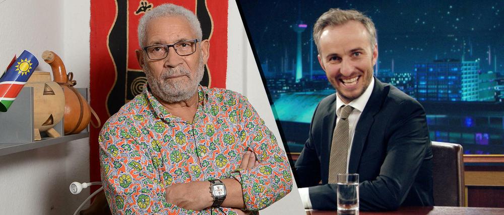 Herero-Aktivist Israel Kaunatjike und Jan Böhmermann.