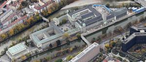 Riesenkomplex: Deutsche Museum in München in einer Luftaufnahme. 