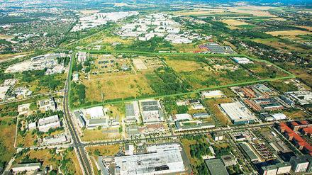Luftbild des Cleantech Business Park in Berlin-Marzahn.