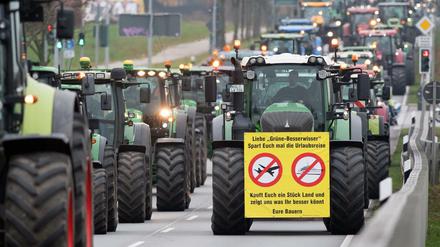 Die Bauern auf dem Weg zu ihrer Protestaktion. 