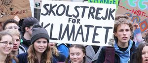 Luisa Neubauer (2. v. li.) und Greta Thunberg (3. v. li.) bei einer "Fridays for Future"-Demonstration am Brandenburger Tor. 