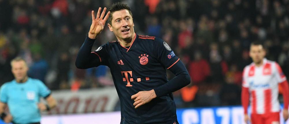 Vier hält besser: Robert Lewandowski ist gegen Roter Stern Belgrad eiskalt.