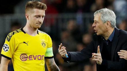 Verzweifelte Versuche. Lucien Favre redet auf Marco Reus ein.