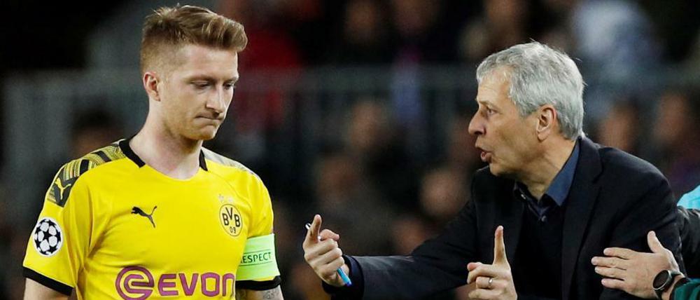 Verzweifelte Versuche. Lucien Favre redet auf Marco Reus ein.