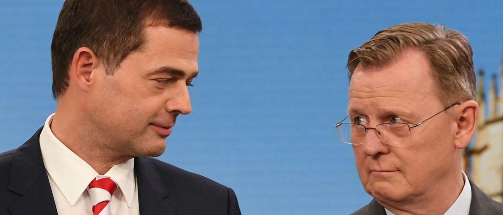 Doch noch Koalitionspartner? Mike Mohring (CDU, links) und Bodo Ramelow (Linke) am Wahlabend.
