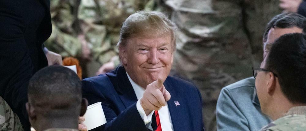 Donald Trump, Präsident der USA, besucht amerikanische Truppen auf der Bagram Air Base nördlich von Kabul.