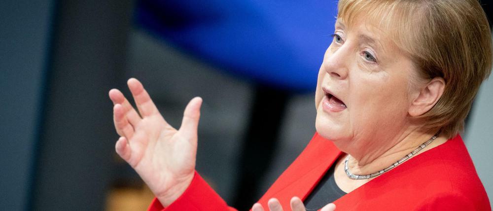 Bundeskanzlerin Angela Merkel (CDU) bei der Generaldebatte zum Bundeshaushalt 2020 im Bundestag.