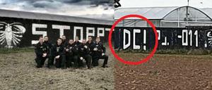 Neun Polizisten posierten vor einer von Rechtsextremen beschmierten Wand. Dort hinterließen sie auch rechte Symbole.