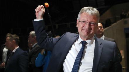 Jörg Meuthen freut sich über sein Wahlergebnis auf dem AfD-Parteitag in Braunschweig.