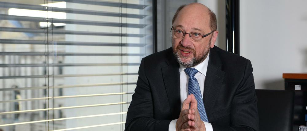 Martin Schulz, MdB (SPD). Fotografiert in seinem Bundestagsbüro in Paul-Löbe-Haus in Berlin beim Interview für den Tagesspiegel am Sonntag.