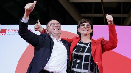 Kippen sie wirklich die Regierung? Die neuen SPD-Chefs Norbert Walter-Borjans und Saskia Esken. 