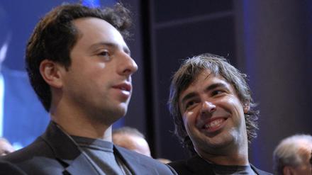 Google-Gründer Larry Page and Sergey Brin bei einem Auftritt im Jahr 2006.