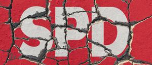 Das Logo der SPD auf einem erodierenden Untergrund (Symbolbild).