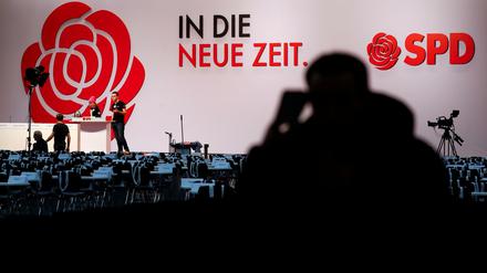 Letzte Vorbereitungen für den SPD-Parteitag 2019.