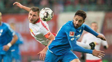 Plastisch: Am Wochenende treffen RB Leipzig (links, Willi Orban) und die TSG Hoffenheim aufeinander (rechts, Ishak Belfodil).