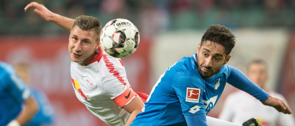 Plastisch: Am Wochenende treffen RB Leipzig (links, Willi Orban) und die TSG Hoffenheim aufeinander (rechts, Ishak Belfodil).