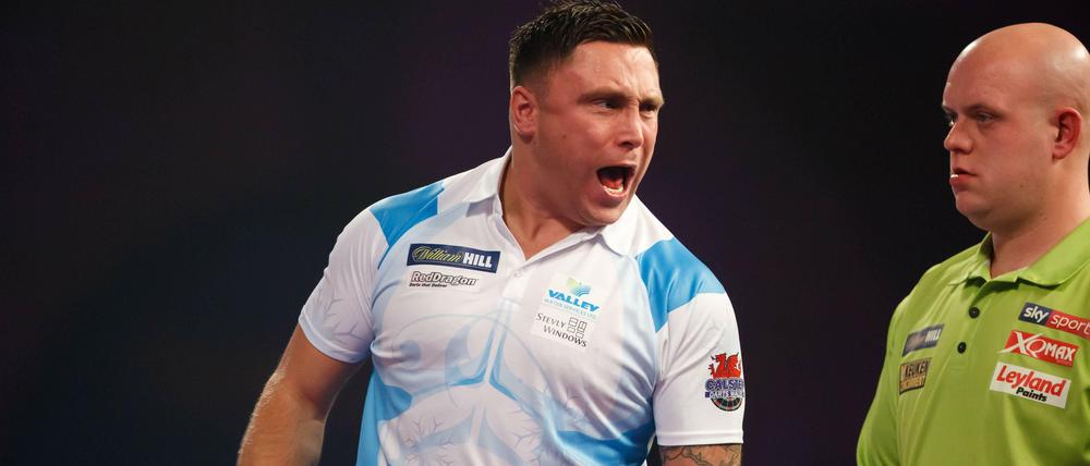 Favoriten. Gerwyn Price (l.) und Michael van Gerwen dürften den Titel bei der Darts-WM unter sich ausmachen.