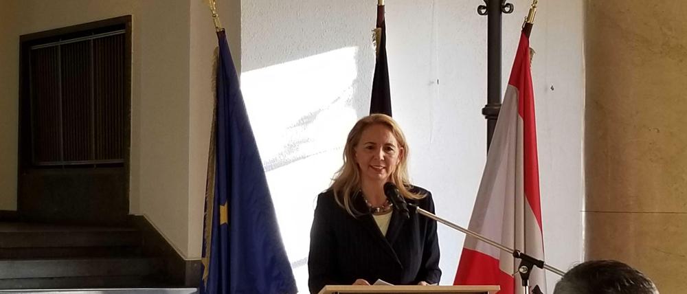 Polizeipräsidentin Barbara Slowik bei der Vorstellung der neuen Kampagne im Polizeipräsidium.