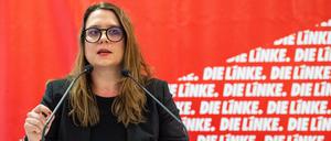 Anja Mayer, Landesvorsitzende, beim Landesparteitag der Linken in Brandenburg.