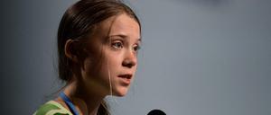 Greta Thunberg bei ihrer Rede auf der Weltklimakonferenz in Madrid.