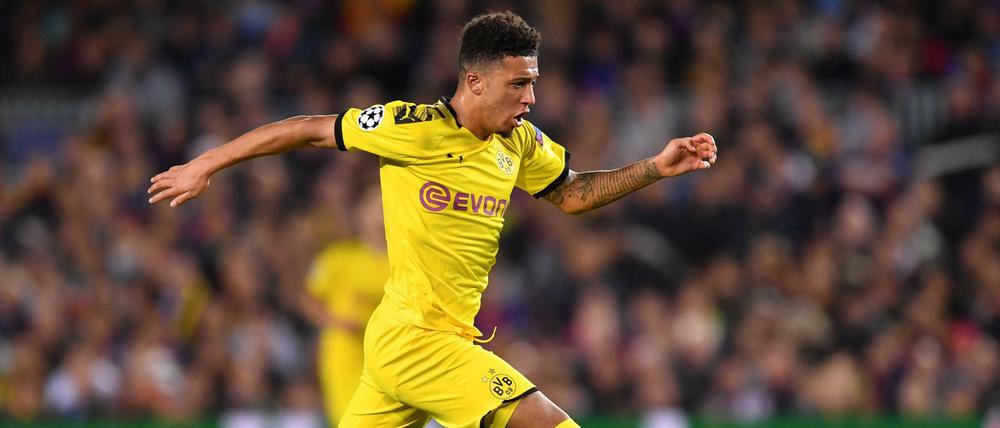 Borussia Dortmund (hier Jadon Sancho) spielt gegen PSG. 