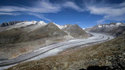 Könnte bis zum Ende dieses Jahrhunderts vollständig verschwinden: Der Alpengletscher über der Bettmeralp in den Schweizer Alpen