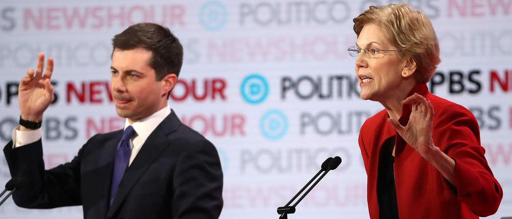 Wer soll`s bezahlen? Elizabeth Warren und Pete Buttigieg geraten beim Thema Wahlkampffinanzierung aneinander.