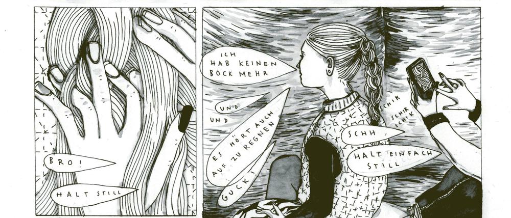 Auf dem Ponyhof: Eine Skizze aus dem Projekt, für das Nele Brönner das Berliner Comicstipendium 2020 bekommt.